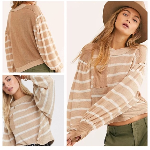 Free People Between The Lines Lightweight Pullover Boho Top Shirt Stripe - Picture 7 of 7